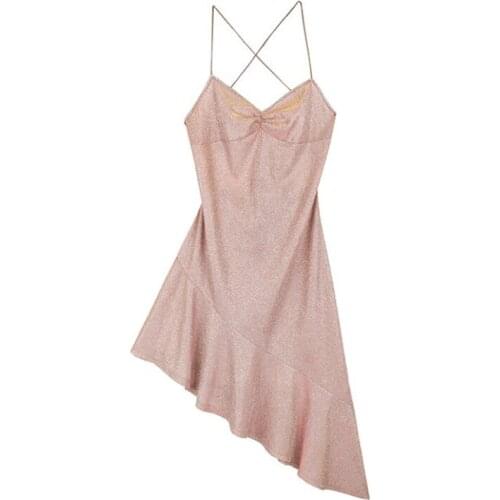 WWENN BlingBling Women Dress Summer Party Luxury Shiny Sundress Imitation Hollow Out Ruffles Dress Camis Mini Evening Dresses