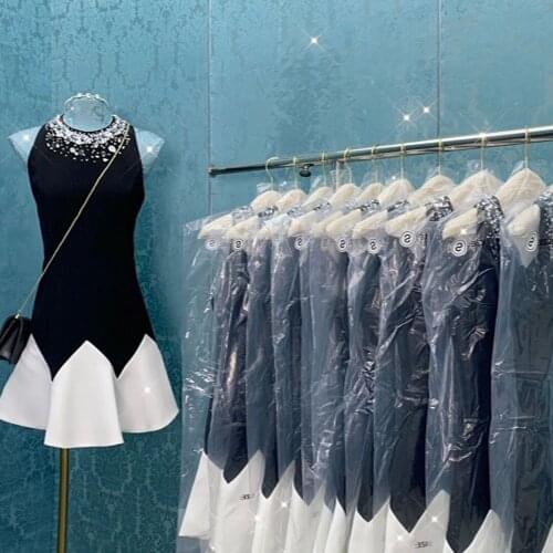 Heavy work summer vintage Rhinestone vest dress women sleeveless party ball gown dress mini