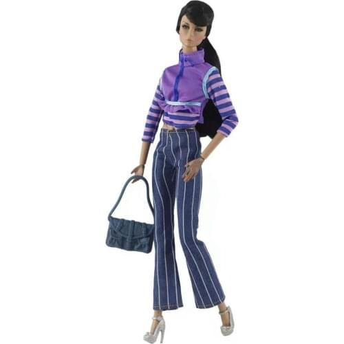 1/6 Fashion High neck Long Sleeve Shirt Stripe Pants Doll Outfit For Barbie Clothes Set Top Trousers 11.5" Dolls Accessories Toy