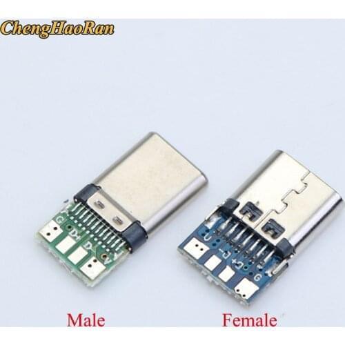 10PCS USB 3.1 Type C Connector Male/Female Socket Receptacle Adapter to Solder Wire Cable 24 Pins Support PCB Board Port Jack