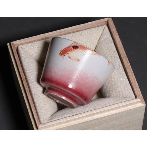 100ml Kiln Change Ceramic Tea Cup Pottery Teacup Kung Fu Tea Set Master Water Cups Tea Bowl Vintage Teaware Fish Pattern Teacups