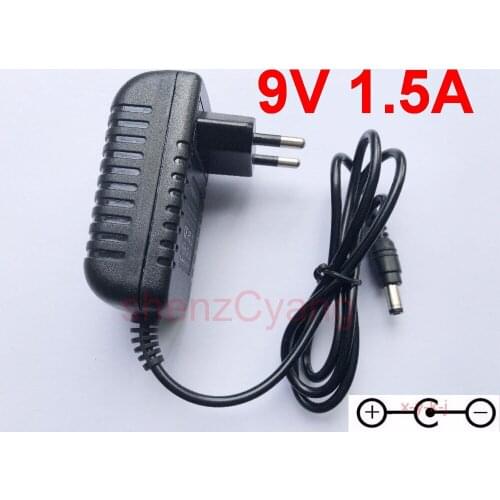 100PCS High quality AC/DC 9V 1.5A Switching Power Supply adapter Reverse Polarity Negative Inside EU plug 5.5mm x 2.1mm-2.5mm
