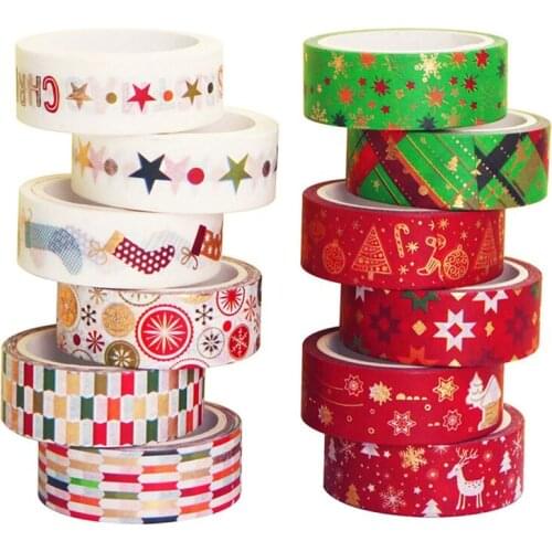 12PCS Christmas Snowflake DIY Decoration Tape, Bronzing Sticker And Paper Tape Set