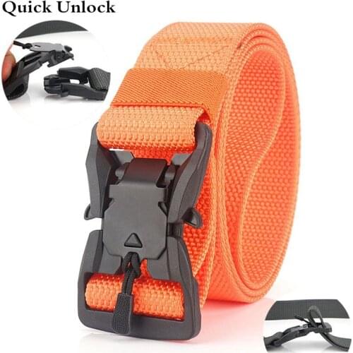 125cm Nylon Belt Quick Unlock Magnet Buckle Mens Waistband Outdoor Sport Hiking Hunting Army Fan Tactical Belt Clothes Accessory