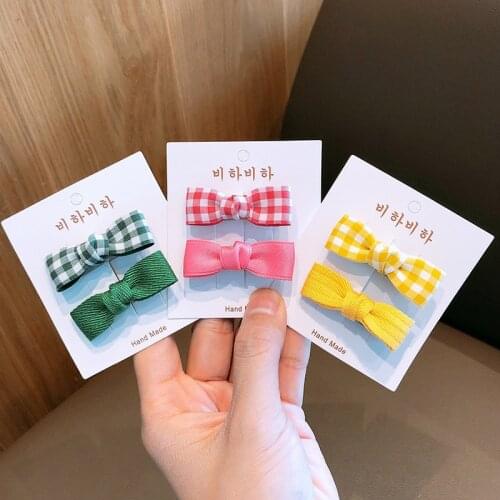 2pcs/lot Simple Childrens Sweet Plaid Bowknot Hair Rope Headwear Fashion Girl Princess Fabric Rubber Band Hair Accessories