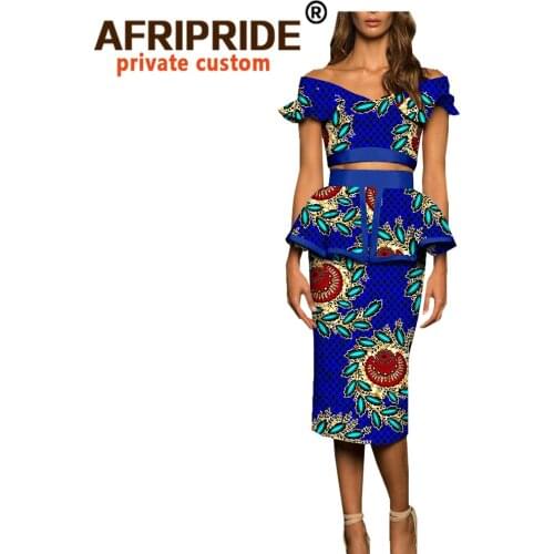 2019 african 2 piece outfits for women top and skirt set print dashiki plus size holiday off shoulder dashiki AFRIPRIDE A1926006