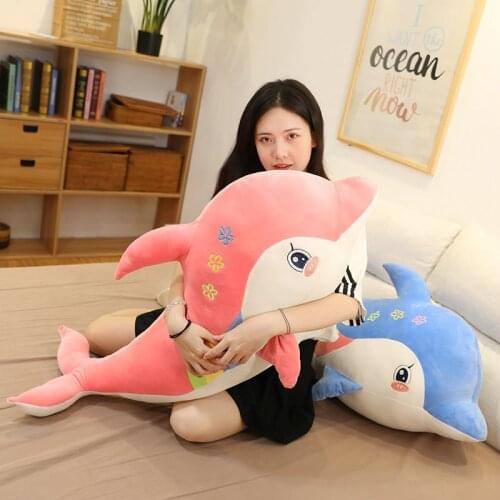 40-100cm New Cute Sea Fish Plush Toys Kawaii Baby Sleepping Dolphin Doll Kids Pillow Stuffed Soft Cushion Room Decor Gift
