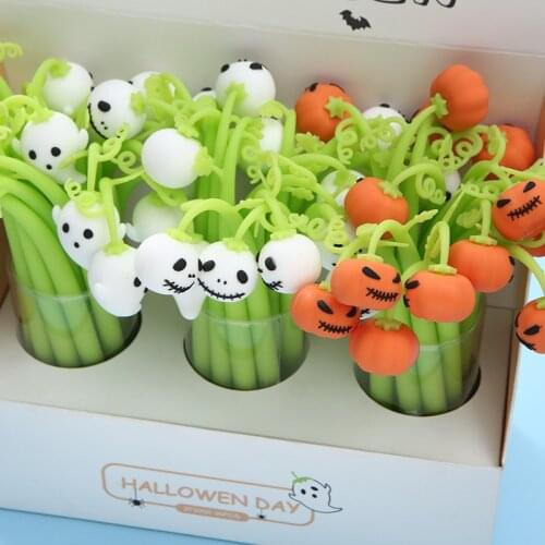 48 pcs/lot Bendable Halloween Pumpkin Gel Pen Cute 0.5mm black Ink neutral Pen Promotional Gift Stationery School Supplies