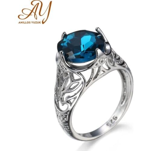 Anillos Yuzuk Solid 925 Sterling Silver Rings For Men Blue Topaz Aquamarine Gemstone Wedding Party Gift fine Jewelry