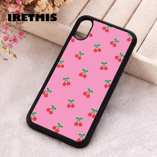 Iretmis 5 5S SE 2020 Phone Cover Case for iPhone 6 6S 7 8 Plus X Xs XR 11 12 Mini Pro Max Rubber Silicone Cherrie Pink
