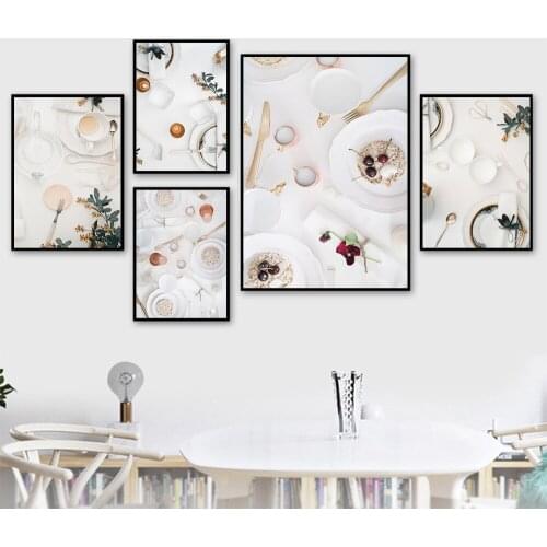 Afternoon Tea Time Kitchen Ware Green Plant Leaves Poster Print Wall Art Canvas Painting Eucalyptus Picture Living Room Decor