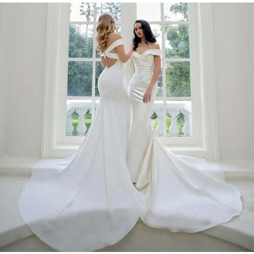 Vestidos De Noiva Elegant Ivory A-Line Sweetheart Satin Wedding Dress New Off The Shoulder Illusion Back Bridal Gown Plus Size