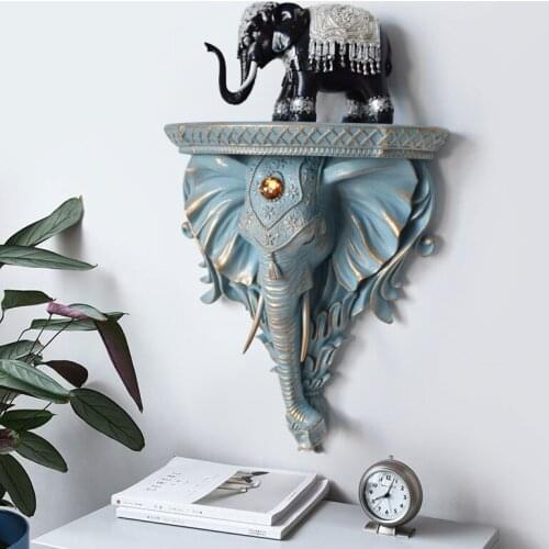 EUROPEAN RETRO ELEPHANT HEAD MURAL RESIN ANIMAL WALL DECORATION CREATIVE SHELF STORAGE THREE-DIMENSIONAL WALL DECORATION CRAFTS
