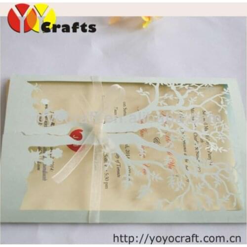 Hot sell paper in various color and size customizable love tree laser cut unique wedding invitation cards models