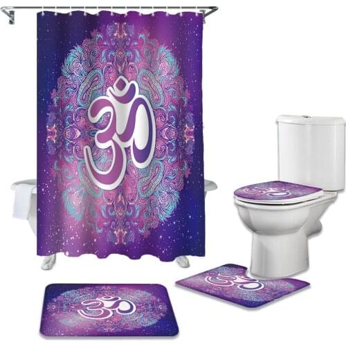 India Purple Mandala Chakra Durable Waterproof Shower Curtain Set Bathroom Rugs Carpet Toilet Seat Cover Pad Floor Mat