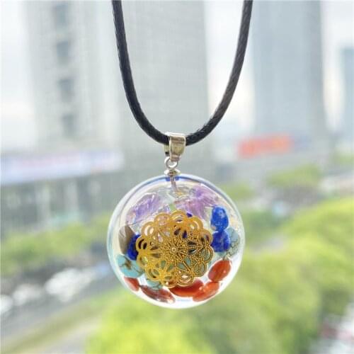 Retro Reiki Healing Colorful Chips Stone Sacred Geometry Chakra Orgone Energy Pendant Necklace Meditation Jewelry