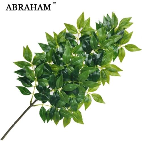 65cm 3Fork Large Artificial Tree Branch Plastic Plants Leaves Fake Banyan Leafs Green Real Touch Foliage For Home Garden Decor
