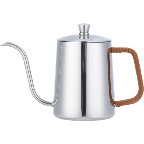 600ml Steel Handle Straight Hand Wash Pot Coffee Pot with Leather Rope Handle 304 Stainless Steel Primary Color Narrow Mouth Pot