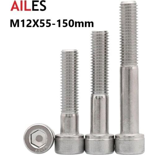 M12 Half Tooth Hexagon Hex Socket Cap Head Screws M12x55 130 140 150mm Partially Thread Allen Bolts 304 Stainless Steel DIN912