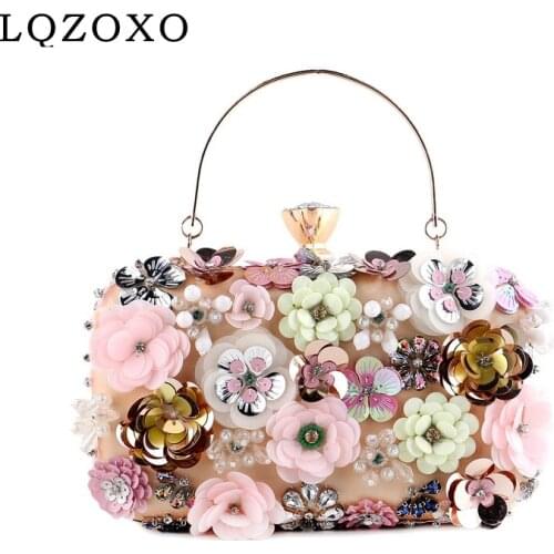 Fashion Ladies Women Handbags Flower Diamonds Satin Evening Bags Rhinestones Wedding Floral Clutch Holder