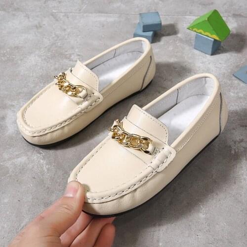 Childrens Baby Boys Girls Shoes Leather Chain Luxury Kids Loafers Moccasins Soft Flats Casual Boat Shoes Wedding Shoes Autumn
