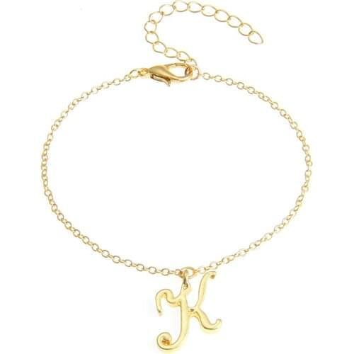 Monogram Cursive Initial k Name Bracelet Swirl English Alphabet Letter Initials Text Character Chain Bracelets Gift for Friends