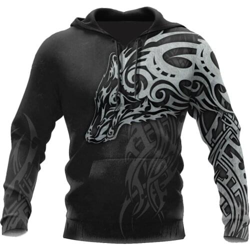 Mens Casual 3D All Over Print Hoodies Viking Wolf Tattoo Man Pullover Women Hood Sweatshirt Hip-Hop Jacket Unisex New Streetwear