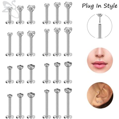 ZS 3-4pcs/lot 16g Stainless Steel Lip Piercing Set For Women Men CZ Crystal Labret Monore Tragus Helix Conch Piercings Jewelry