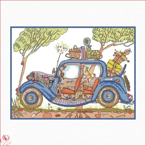 Joy Sunday Station Wagon Cross Stitch Kits Handmade Embroidery 11CT 14CT Counted Printed Needlework Decoration Patterns Sets
