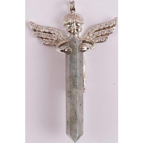 Natural Labradorite Stone Bead GEM Pendant Lucky Angel Jewelry S3014