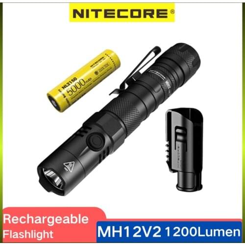 NITECORE MH12v2 Tactical Flashlight Rechargeable 1200 Lumens Hard Light Utilizes a CREE XP-L2 V6 LED With 5000 mAh Battery