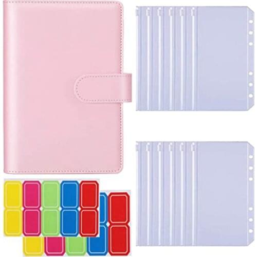 A6 Notebook Binder with 12PCS A6 Binder Pockets,with Magnetic Buckle Closure for Inner Filler Paper