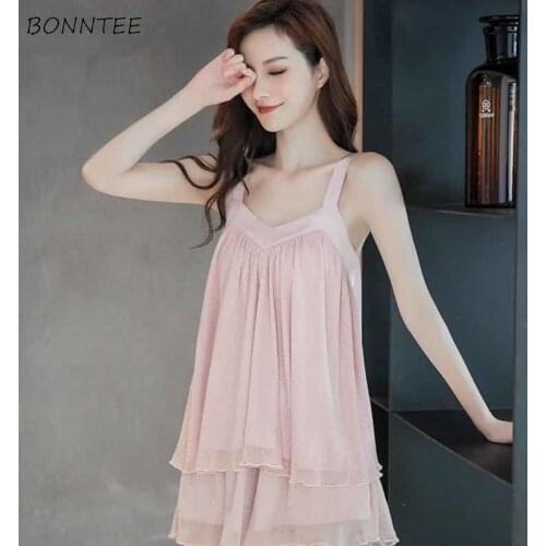 Pajama Sets Women Loose Solid Summer Sexy Girls Sleepwear Home Suit Pyjama Femme V Neck Comfortable Trendy Nightwear Simple Chic