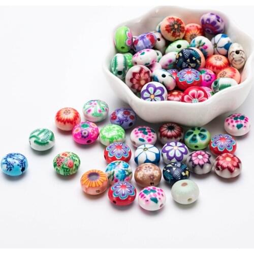 12mm Flower Pattern Clay Polymer Beads Diy Accessories For Girls Kids Handmade Round Soft pottery Beads Wholesale C601