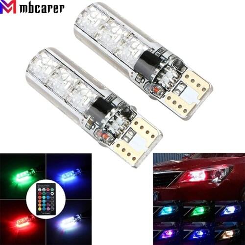 2PCS T10 Led 5W 5050 SMD 12V LED Bulbs RGB With Remote Control Car Interior Light 194 168 501 Strobe Lamp Reading Lights Z2