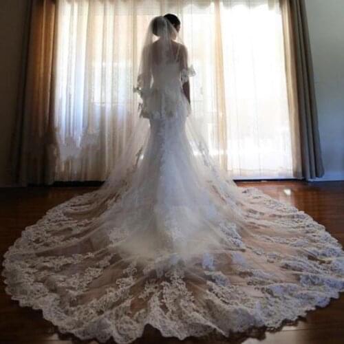 Retro 3 M White/Ivory Cathedral Length Two Layer Lace Decal Bridal Wedding Veil With Comb Wedding Accessories