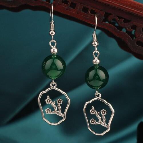 Vintage flower freshwater pearl Drop earrings Delicate plum blossom agate earrings Ethnic Jewelry for womenS