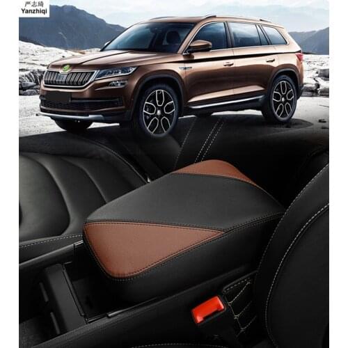 High Quality Microfiber leather Armrest box Cover Protective sleeve Protective film For 2017 2018 skoda kodiaq