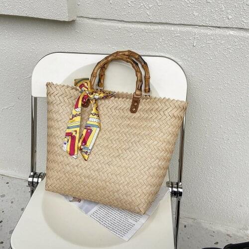 Bohemian Style Women Casual Beach Shoulder Bag Silk Scarf Bamboo handle Female Tote Bag ML124