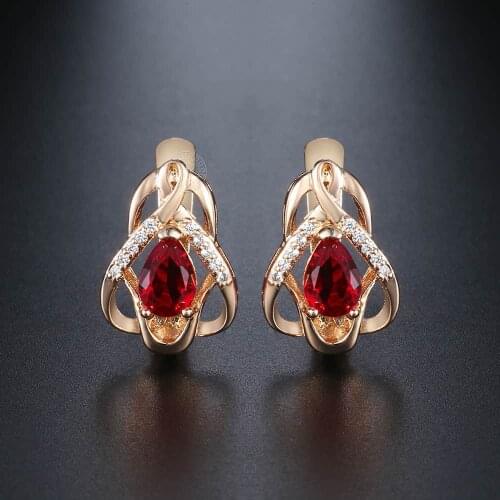 Red CZ Cubic Zirconia Earrings For Women 585 Rose Gold Womens Earrings Fashion Hear Love Wedding Jewelry Female Gifts DGE99A