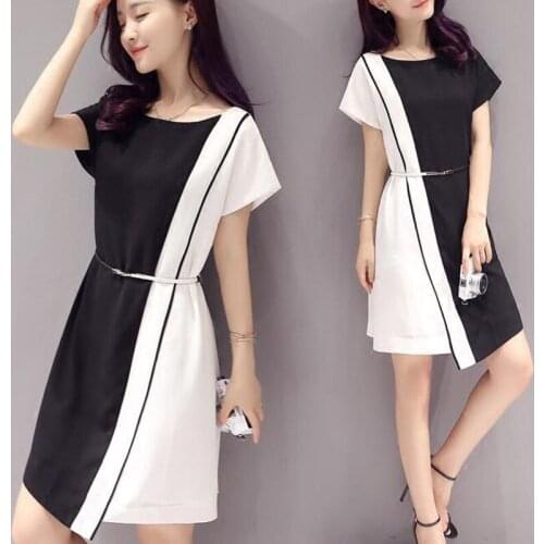 Send belt European station 18 New Chiffon Fashion Dress Summer Large yard Thin Slim Short sleeve Long section Cheap