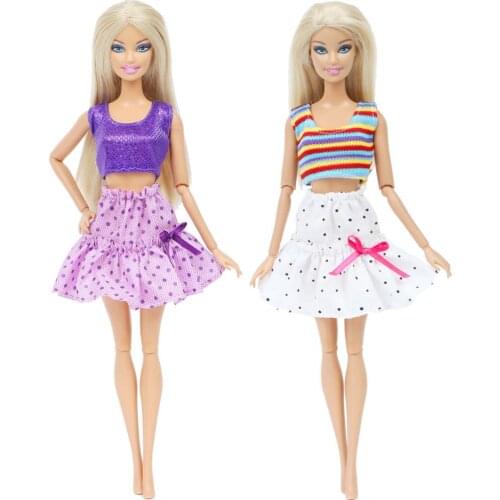 2 Set/Lot Fashion Doll Dress Evening Party Gown Colourful Bowknot Skirt Accessories Clothes for Barbie Doll Kids Girls DIY Toy