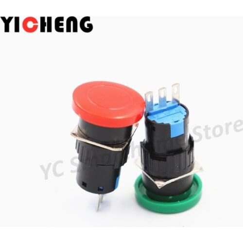 2pcs 16mm momentary switch / self-locking switch SPTD E-3-pin / DPDT NO + NC button switch red green