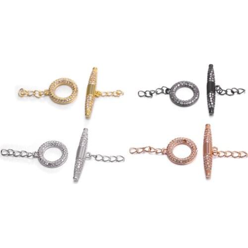 3pcs 32X26mm copper CZ/Cubic Zirconia Micro Pave Conical Joint With Chain OT Clasp For Bracelet Necklace