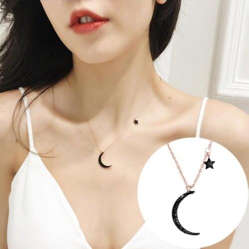 316L Stainless Steel Fashion Fine Jewelry Zircon Crescent Star Moon Charms Chain Choker Collier Necklaces & Pendants For Women