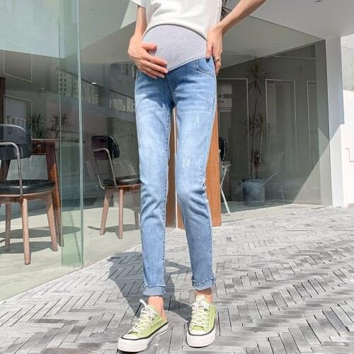918# Maternity pants Spring Autumn Slimming Maternity Jeans Belly Support Pants Elastic Waist Maternity Trousers