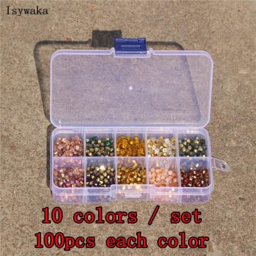 Isywaka Golden color 10colors/set 4mm Austria Crystal Beads Bicone Stone Jewelry Findings Glass,total 1000pcs