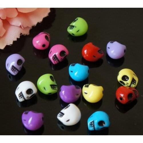 10X13mm Random Mixed Colors acrylic Skull Shape diy loose Beads Jewelery Findings with hole 30pcs y1421