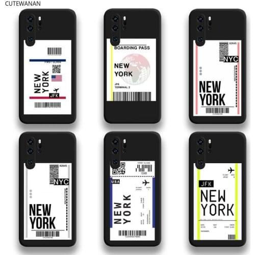 NEW YORK Travel Flight Tickets Phone Case For Huawei P20 P30 P40 lite E Pro Mate 40 30 20 Pro P Smart 2020