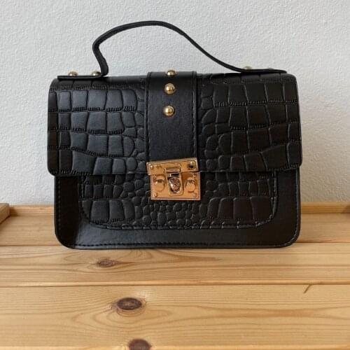 Tonar Lordi Black Kroko Leather Locked Messenger Bag New Season Fashion